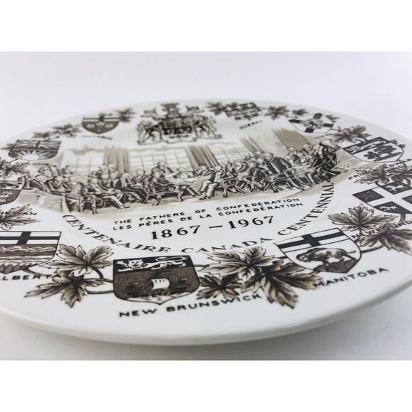 Wood & Sons Ironstone Fathers Confederation Canada Flow Brown Centennial Plate - Picture 2 of 10